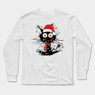 Black Cat christmas light tshirt funny cat lover christmas Long Sleeve T-Shirt